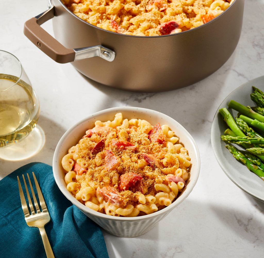 Lobster Mac ‘n’ Cheese with Steamed Asparagus